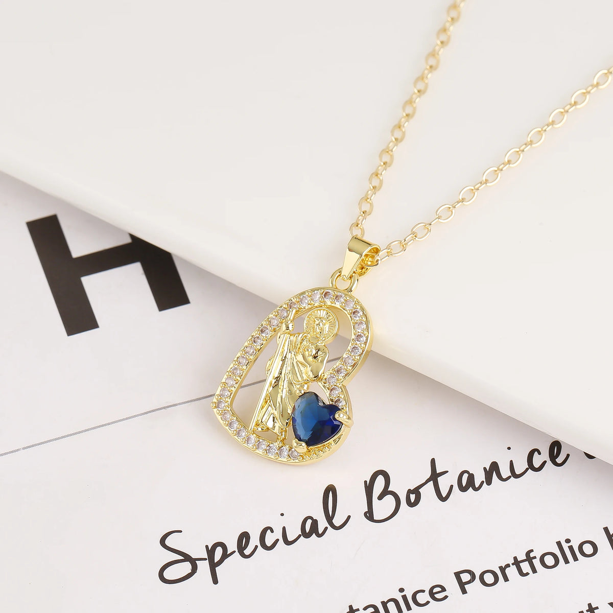 Heart Shaped Religious Madonna Zircon Crystal Jewelry Set Bracelet Necklace Earrings Copper Women's Retro Jewelry New Design