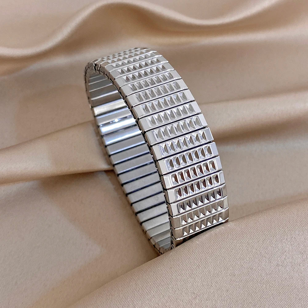 Greatera 6.5mm Width Thin Stainless Steel Elastic Bracelets Bangles for Women Gold Silver Color Stacked Bracelet Party Jewelry