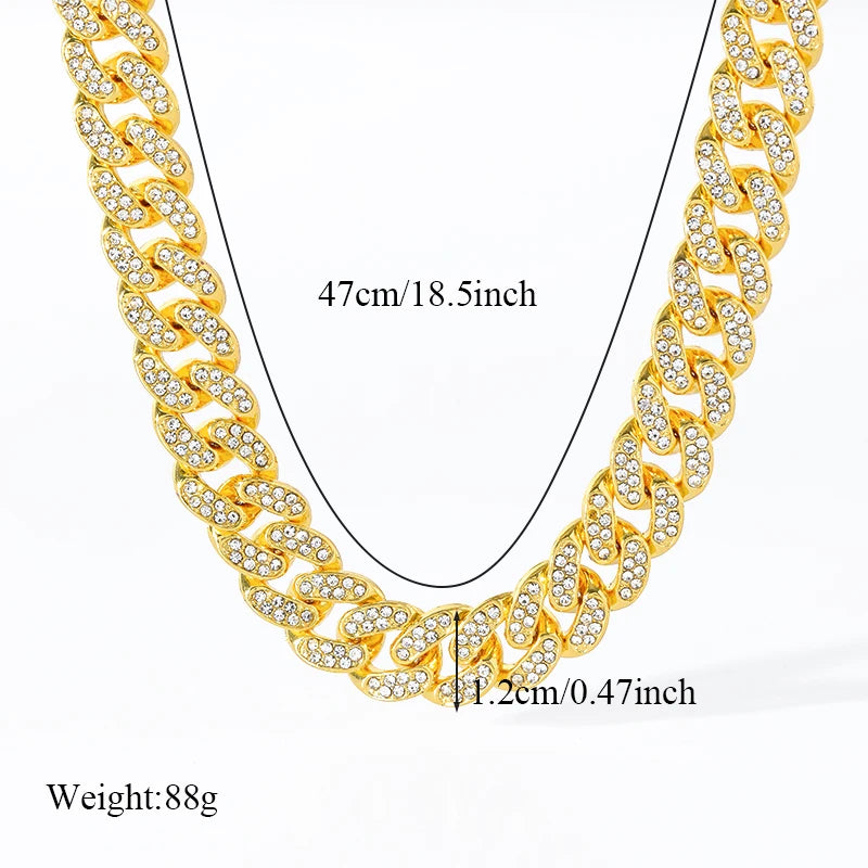 EILIECK Thick Cuban Zirconia Chain Necklace Bracelet Set For Women New Punk 18K Gold Plated Waterproof Jewelry Party Gift Bijoux