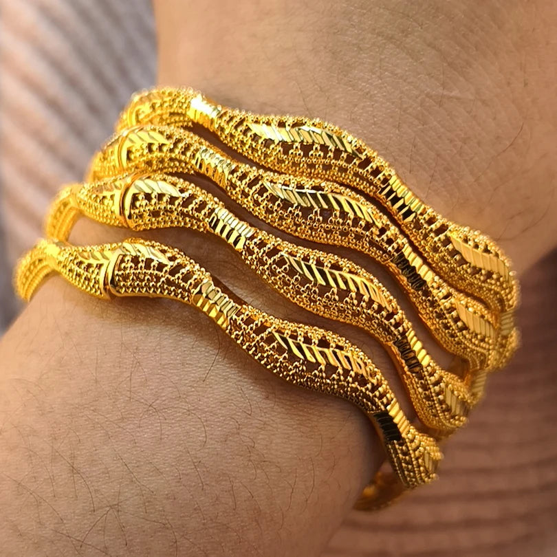 Dubai Charm 24k Gold Plated Bangles For Baby Child Arabic Bridal African Indian Bracelet Nigerian Wedding Hand Jewelry