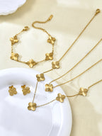 1 Piece Elegant Charm Light Luxury Stainless Steel Glossy Laser Pattern Four-Leaf Flower Necklace Bracelet Earrings Female