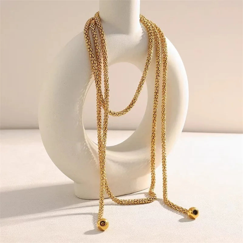 EILIECK 316L Stainless Steel Metal Long Layered Chain Necklace For Women Fashion Collar Neck Chain Waterproof Jewelry Lady Gift