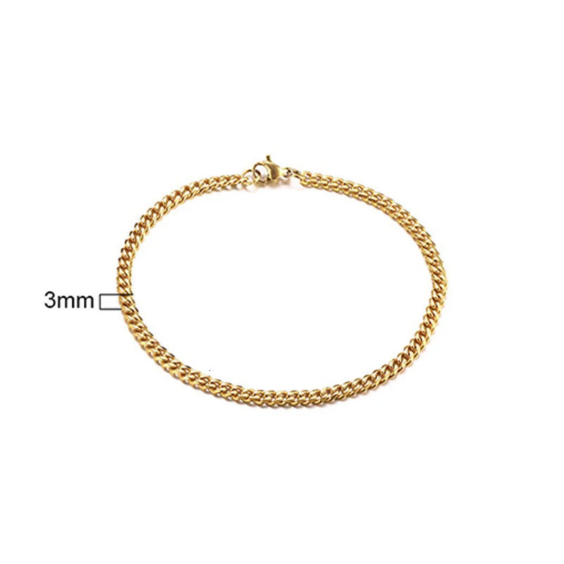 Stainless Steel Chain Bracelet Women, 3mm to 9mm Curb Cuban Chain Bangle Gold Color Unisex Wrist Stackable Jewelry