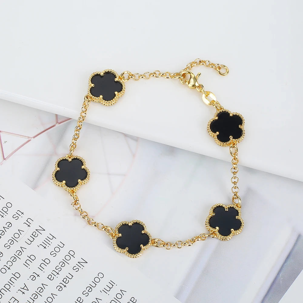 Hot Sale 14 Colors Five-Leaf Flower Set Bracelet Necklace Classic Simple Women Jewelry Set Suitable For Daily Party Wear Clover