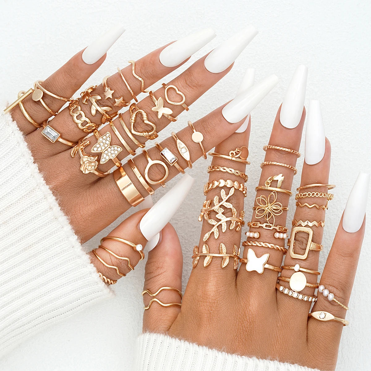 Vintage Gold Plated Mixed Motif Ring Set 58PCS/Set