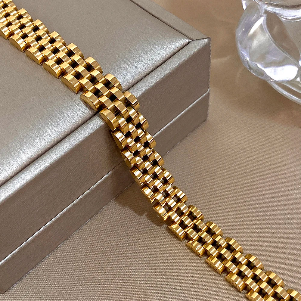Greatera Bracelet de perles à cinq couches 10 mm pour hommes, bracelet de montre à maillons classique en acier inoxydable bicolore pour femmes