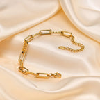 Classic Gold-Color Paperclip Chain & Rectangle Charm Bracelet