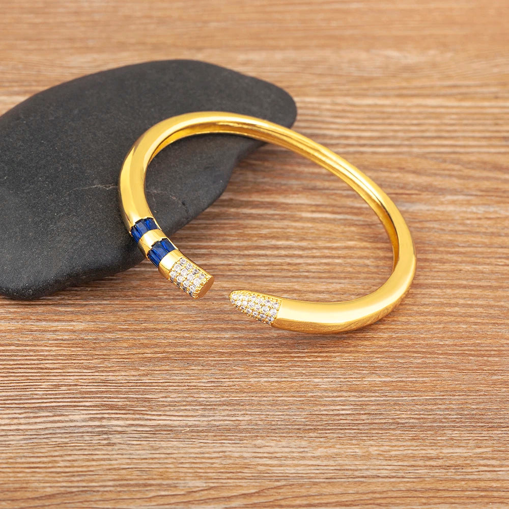Bracelet Ouvert Ajustable en Zircon Brillant Tendance Luxe Léger