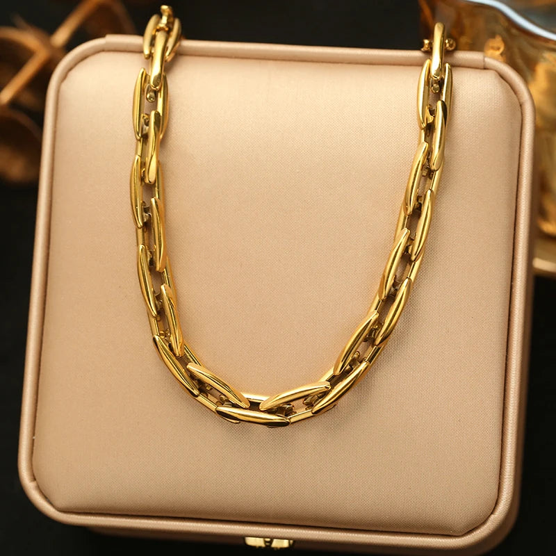 EILIECK 316L Stainless Steel Gold Color Chain Necklace Minimalist Metalic Texture 18K PVD Plated Collar Necklace Jewelry Gift