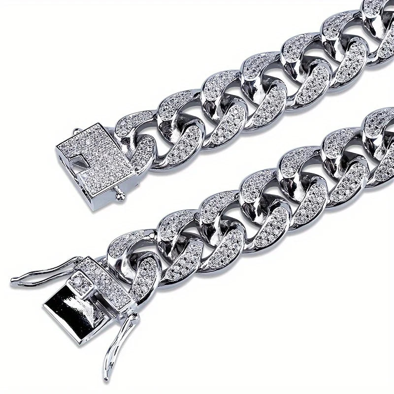 Bracelet chaîne cubaine de luxe glacé avec strass