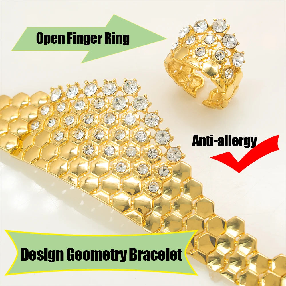 GZJPEI Parure de bijoux en zircon blanc brillant pour femme Italie Nigeria Bijoux de mariage Plaqué or 18 carats Cadeau Fête des Mères En solde