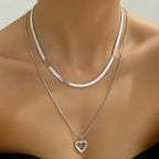 Stainless Steel Gold Layered Herringbone&Heart Pendant Necklace,Minimalist Dainty Style for Women, Daily Wear & Holiday Jewelry