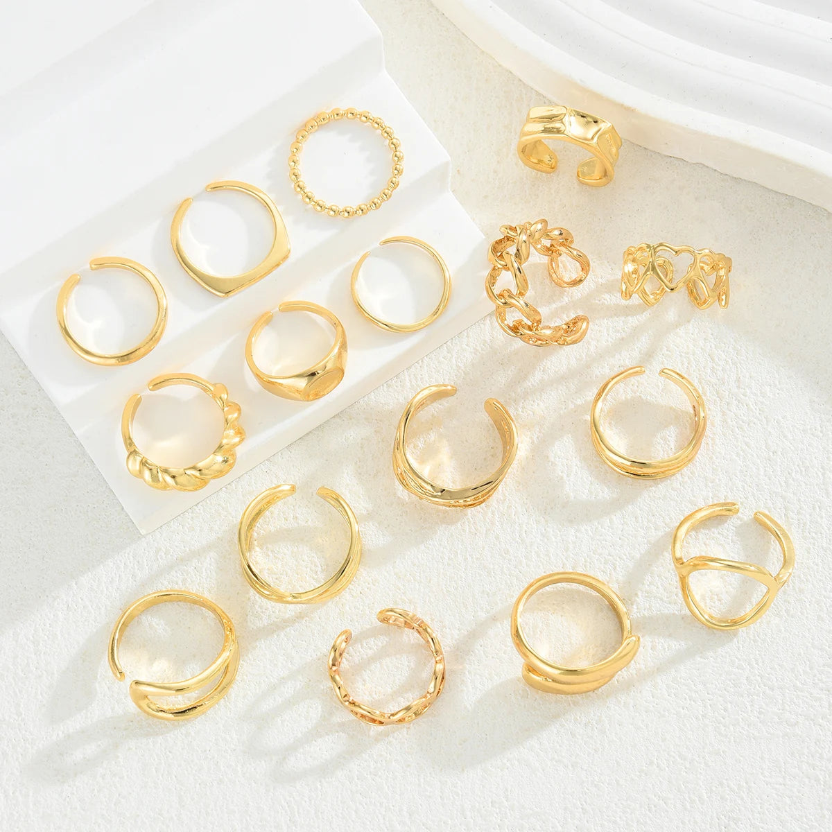 Punk Irregular Geometric Adjustable Knuckle Finger Rings Set, 16 Pcs/Set