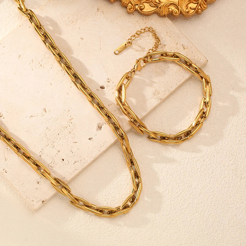 EILIECK Ensemble Collier et Bracelet Chaîne Faits Main en Acier Inoxydable 316L de Haute Qualité, Cadeau pour Femme, Nouveaux Bijoux de Mode Étanche
