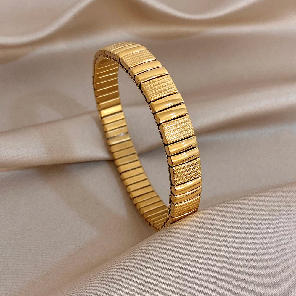 Greatera 6.5mm Width Thin Stainless Steel Elastic Bracelets Bangles for Women Gold Silver Color Stacked Bracelet Party Jewelry