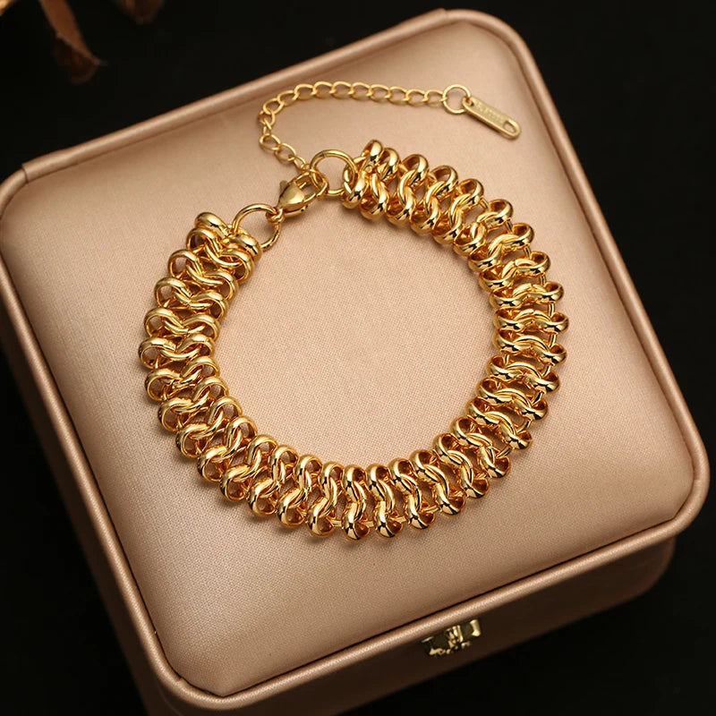 EILIECK Waterproof Stainless Steel Geometric Link Chain Bracelet Bangle Statement Metal Polished 18K PVD Plated Stylish Jewelry