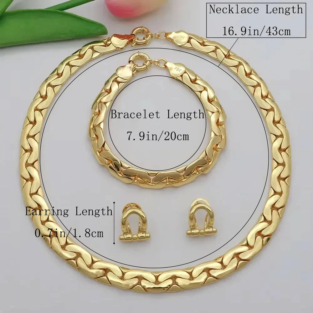 Brazilian 18K Gold Plated Jewelry Set Africa High Quality Gold Color Necklace Bracelet Earrings Suitable For Daily Wear Banquet