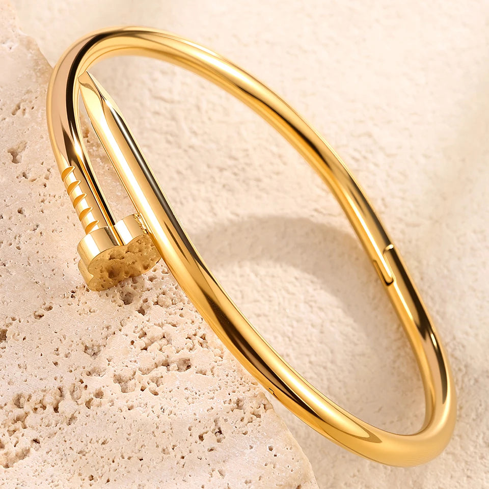 Elegant Nail Stainless Steel Stacked Bracelets for Women Luxurious Fashionable Jewelry for Parties Banquets