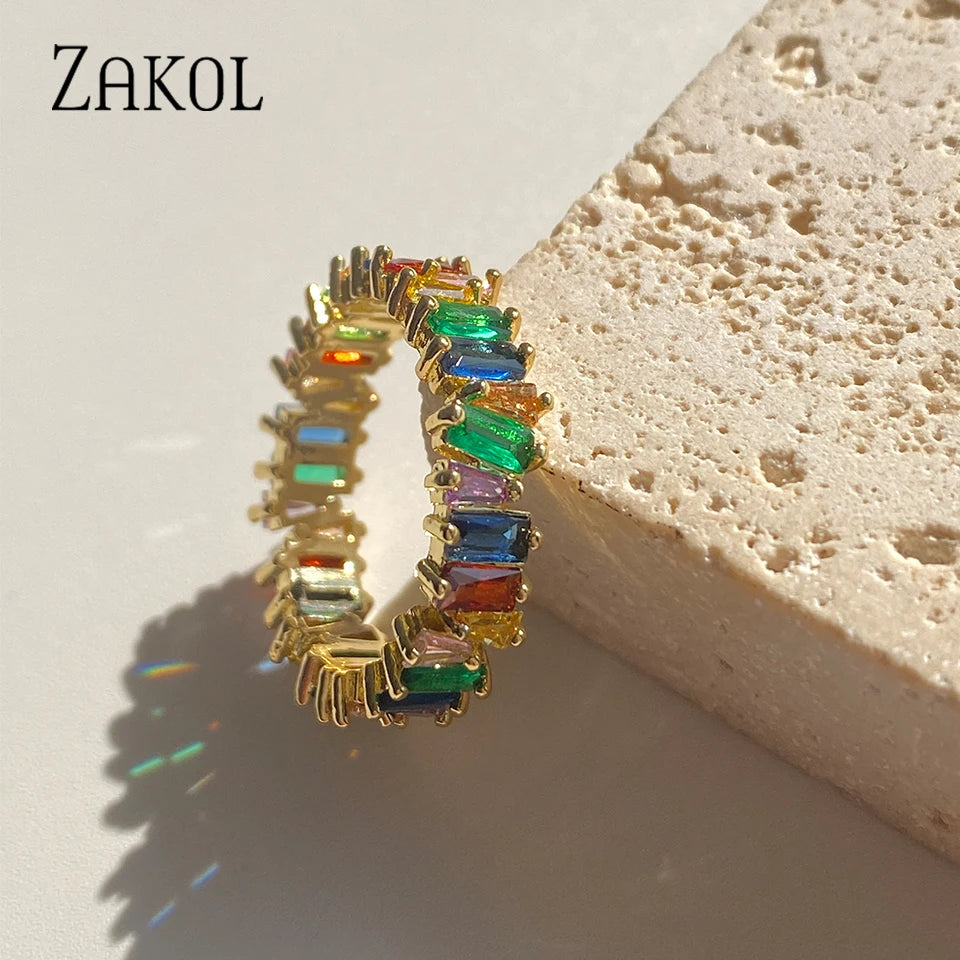 Luxury 18K Gold-Color Plated Classic Baguette Cubic Zirconia Engagement Ring