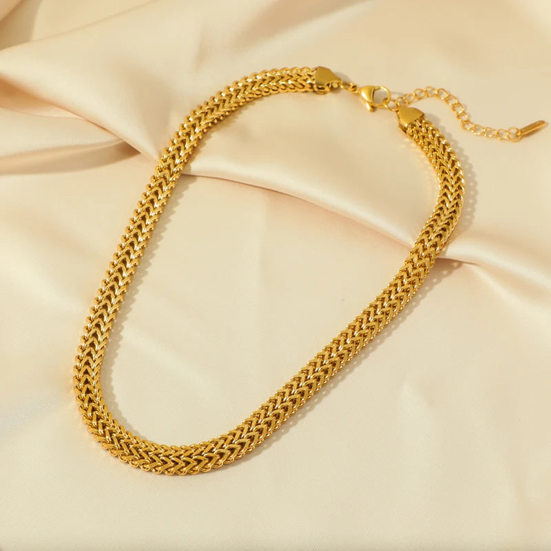 GANEMLY 316L Stainless Steel Thick Chain Necklace Bracelet Set For Women New Punk 18K Gold Plated Waterproof Jewelry Set Bijoux