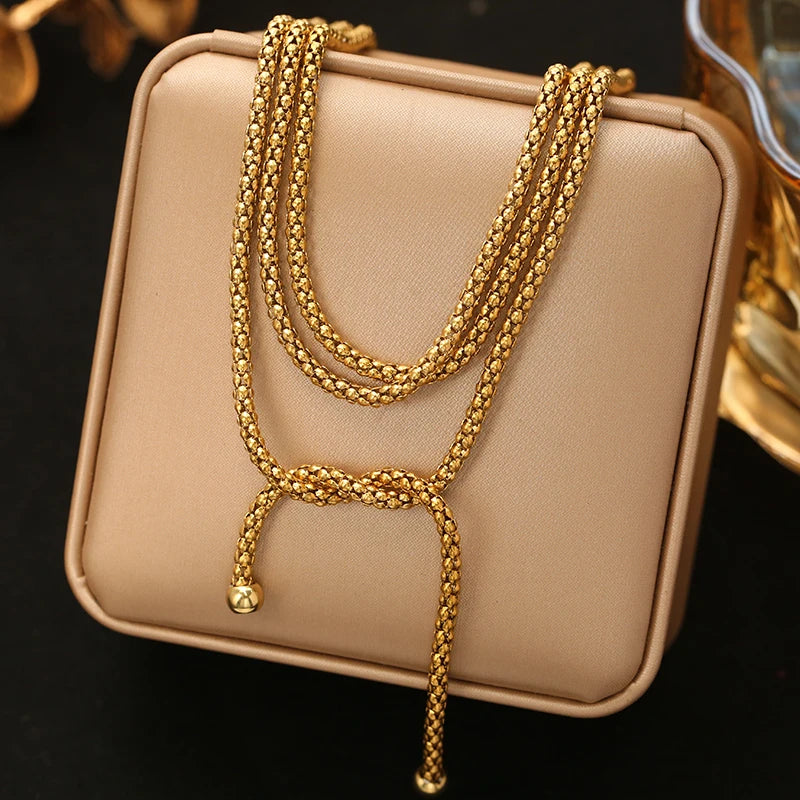 EILIECK 316L Stainless Steel Gold Color Chain Necklace Minimalist Metalic Texture 18K PVD Plated Collar Necklace Jewelry Gift