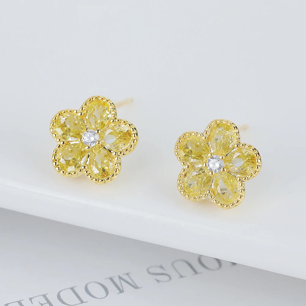 2PC Glass Crystal New Sweet Pendant Necklace Earrings Plum Blossom Five Leaf Flower Luxury Plant Women's Gift Clover