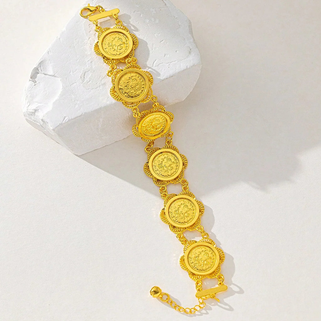 Bracelet Pièces Plaqué Or Fait à la Main Luxe Arabe Dubaï Bijoux de Mariage Bracelet JONC en Alliage Floral Accessoire de Mode pour Femmes