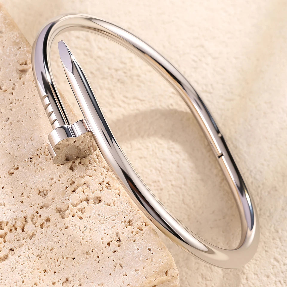 Elegant Nail Stainless Steel Stacked Bracelets for Women Luxurious Fashionable Jewelry for Parties Banquets
