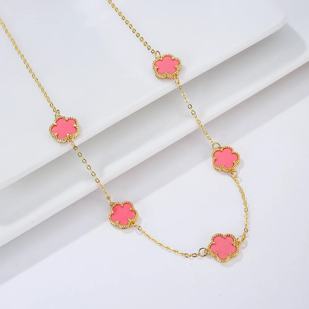 Hot Sale 14 Colors Five-Leaf Flower Set Bracelet Necklace Classic Simple Women Jewelry Set Suitable For Daily Party Wear Clover