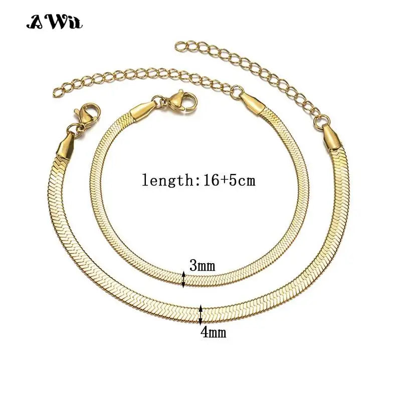 Awit Women Trend Classic Snake Chain Bracelet Gold Color Width 3/4/5MM Stainless Steel Chain Bracelet For Women Jewelry Gift