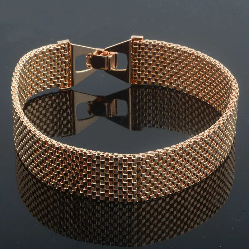 New Women Girls 585 Rose Gold Color Carving Wide Bracelets Toggle Lock Hot Jewelry(No Box)