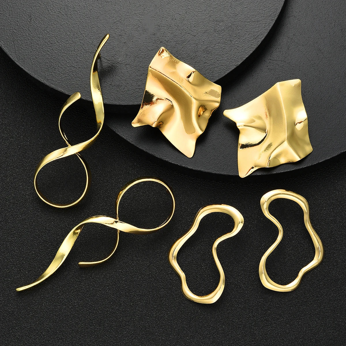 Retro Exaggerated Irregular Metal Line & Twist Geometry Earrings Set, 6 Pcs/Set