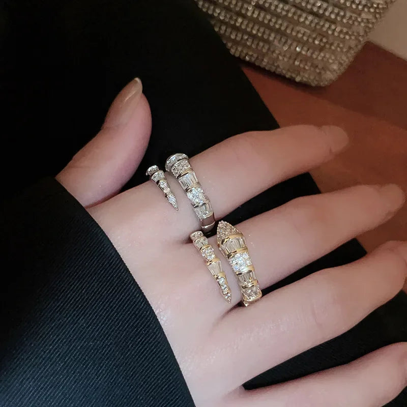 Versatile Snake-Shaped Adjustable Stainless Steel Zircon Ring
