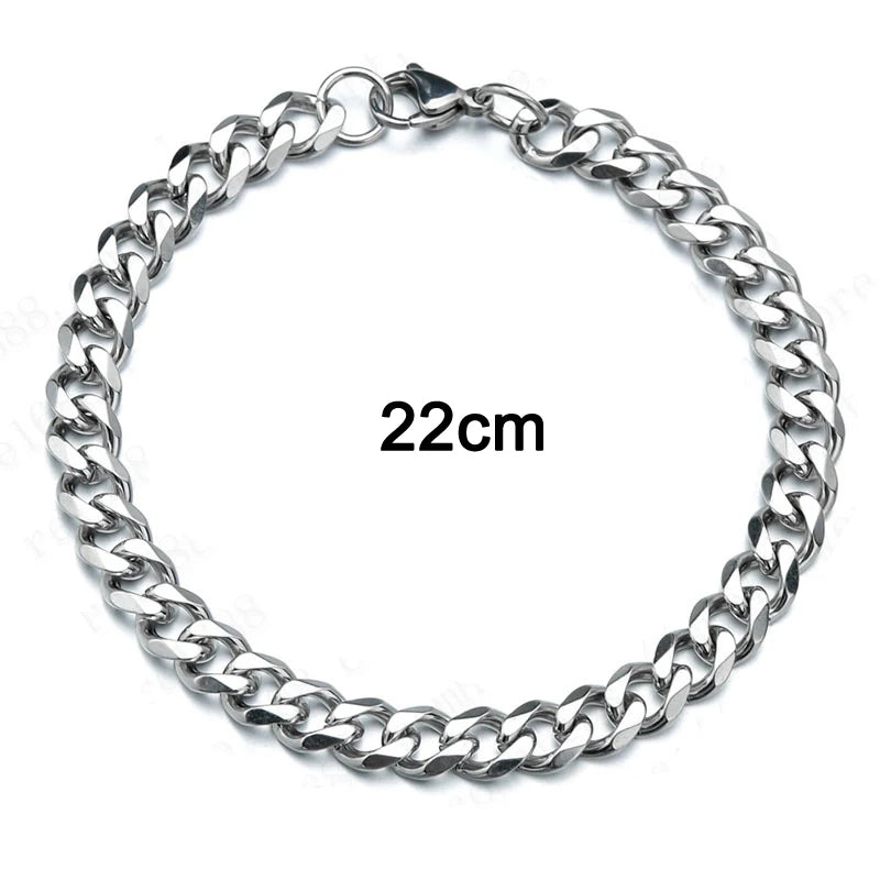 Hiphot Stainless Steel Curb Cuban Chain Bracelet Men Simple Gold Color Men's Chain Bracelet Unisex Wrist Jewelry Bangle Gift