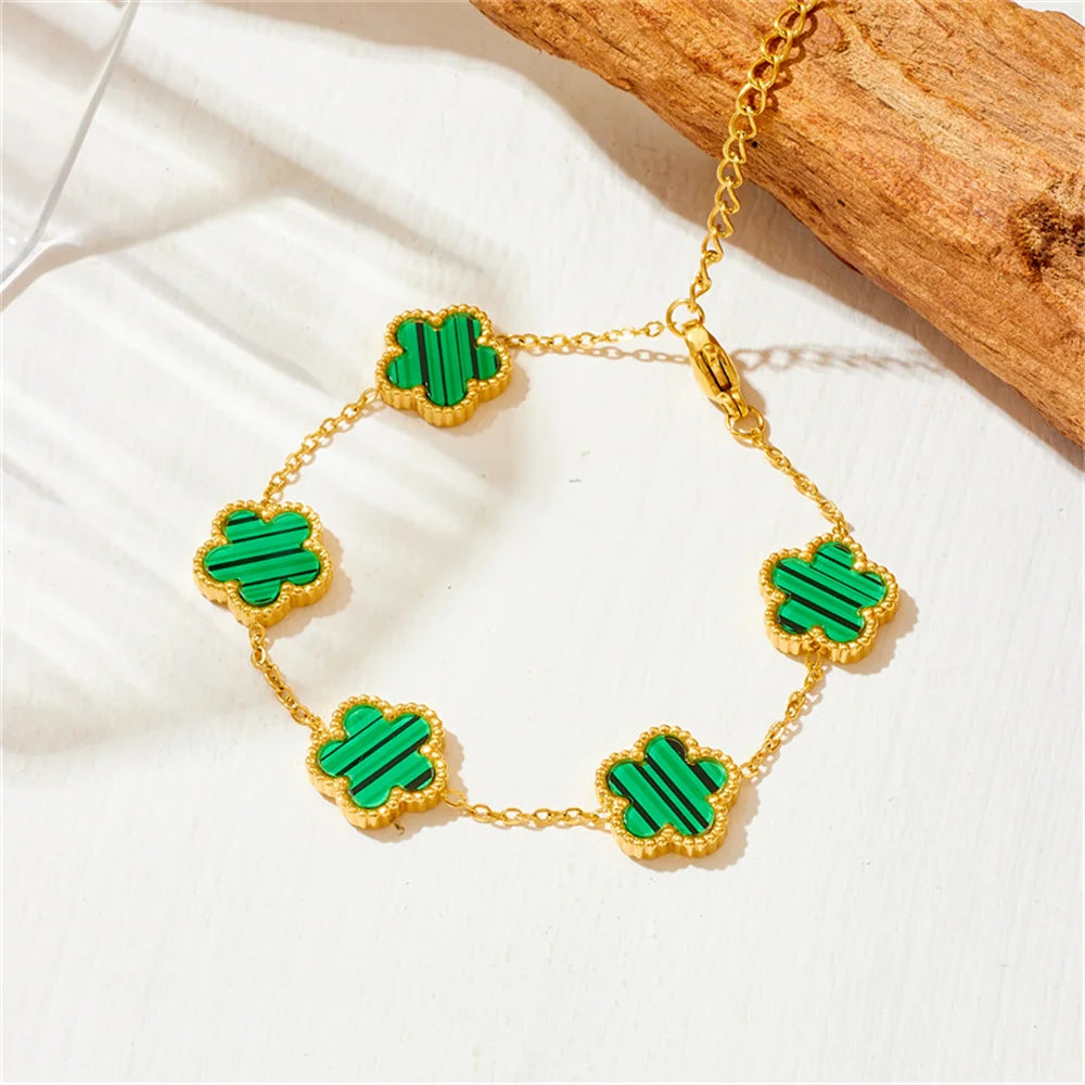 Women's Trendy 18K Gold Plated Jewelry Set  Five Leaf Clover Necklace Bracelet Earrings Stainless Steel Jewelry Para Mujer