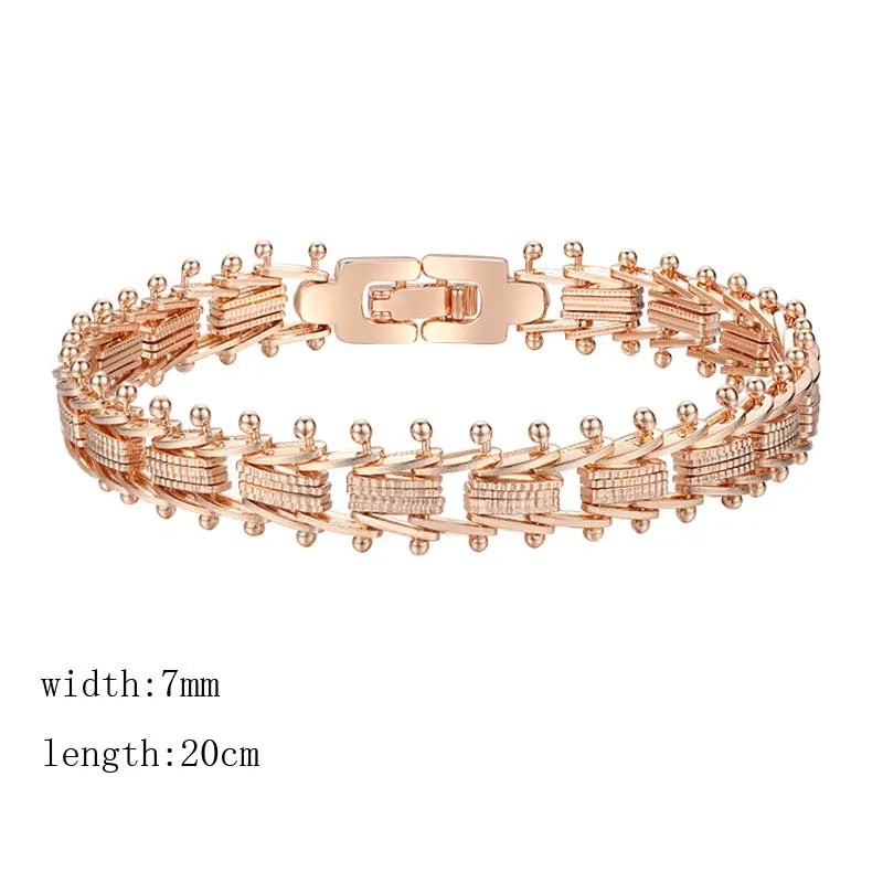 New Women Girls 585 Rose Gold Color Carving Wide Bracelets Toggle Lock Hot Jewelry(No Box)
