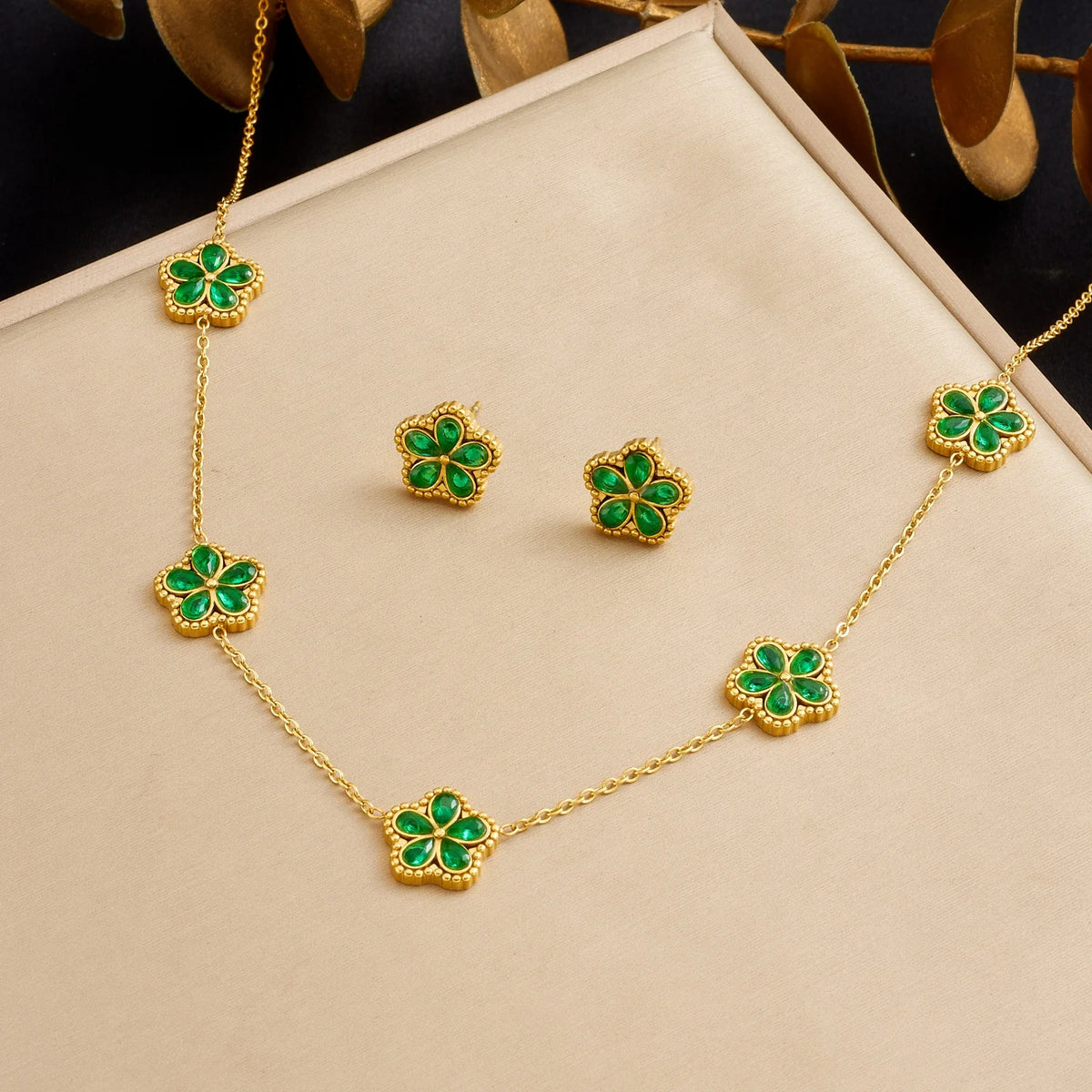 DIEYURO 316L Stainless White WaterDrop Crystal Inlay Flowers Necklace Bracelet Earrings Set Lady Classic Elegant Jewelry Sets