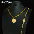 Dubai Vintage Coins Charm Jewelry Set 21k Gold Plated Turkish Bridal Zirconia Necklace Nigeria Muslim Women Wedding Jewelrys