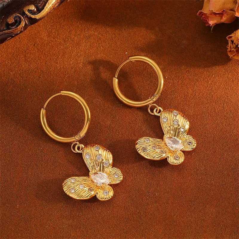 EILIECK Women's Luxury Flower Crystal Zircon Dangle Earrings 18K Gold PVD Plated Stainless Steel Fashion Ear Jewelry Gift Gift