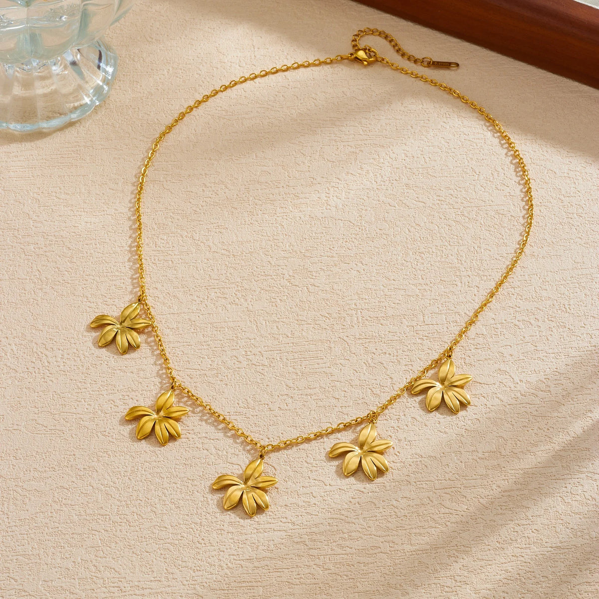 DIEYURO 316L Stainless Steel Elegant Luxury Golden Irregular Flowers Pendant  Necklace Lady Classic Waterproof Neck Chain Gift