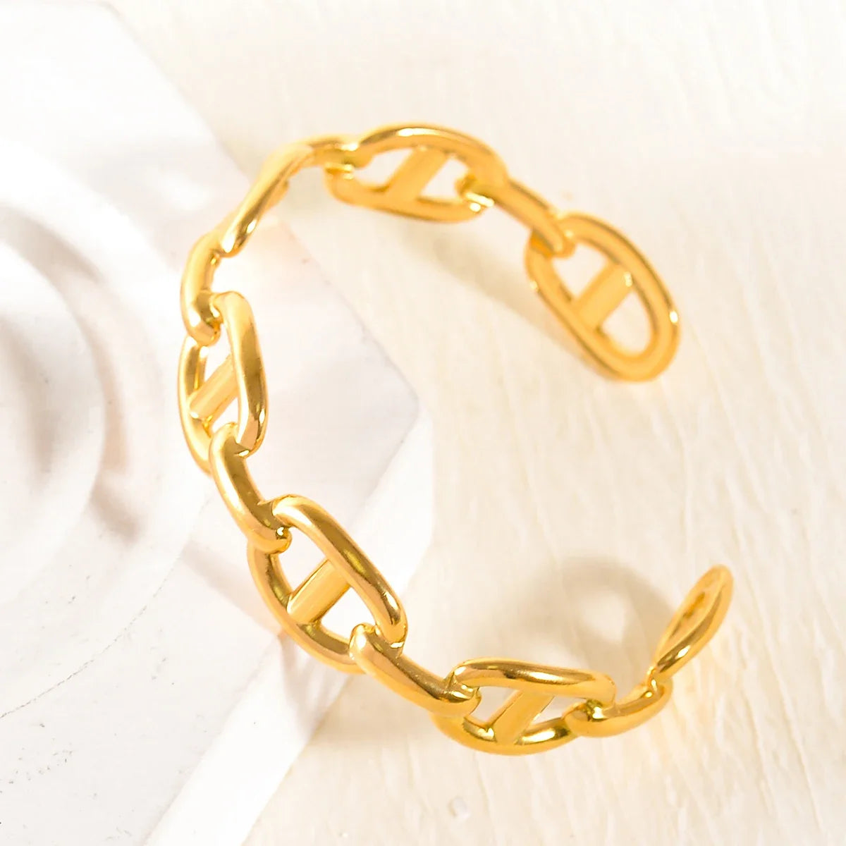 Stainless Steel Gold-Color Wide Skeleton Bangle Bracelet
