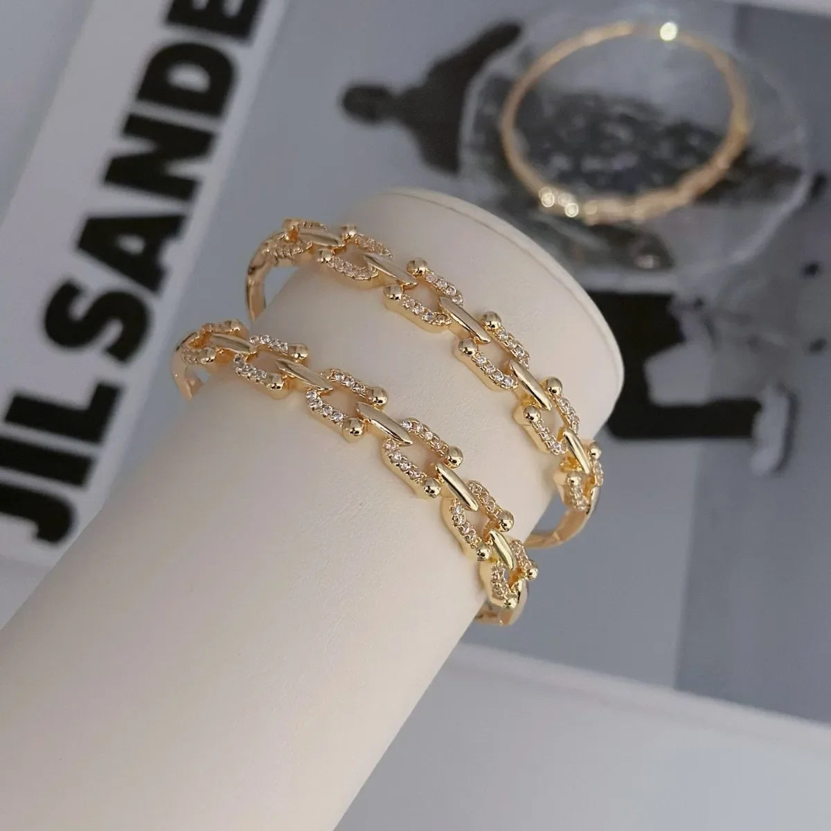 Fashionable Golden Thin Hoof Bracelet Elite Cuban Jewelry Zirconia Inlay Handmade Wristwear Elegant And Stylish Accessory