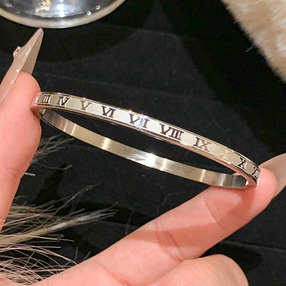 Sparkling Zirconia-Inlaid Stainless Steel Stackable Bracelet Set
