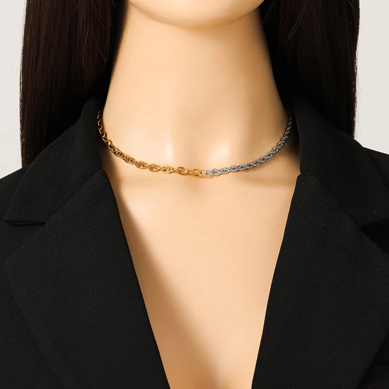 EILIECK 316L Stainless Steel Metal Gold Silver Color Chain Necklace Bracelet for Women Fashion Water Resistant Jewelry Set Gift