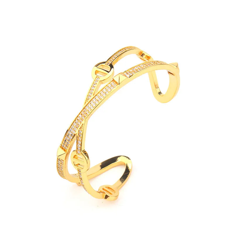 Fashion Luxury Punk Geometry Cubic Ziron Engagement Bridal Bracelet Statment Ring copper Lady Gift Jewelry