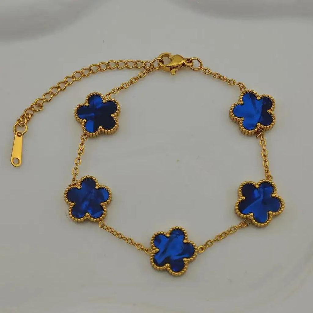 18k Gold Plated Lucky Five-Leaf Flower Stainless Steel Bracelet Women's Exquisite Five-Pointed Star Luxury Party Jewelry Gift