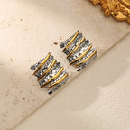 EILIECK 316L Stainless Steel Metal Two-Color Geometric Stud Earrings For Women Trendy High-Quality Waterproof Earring Jewelry