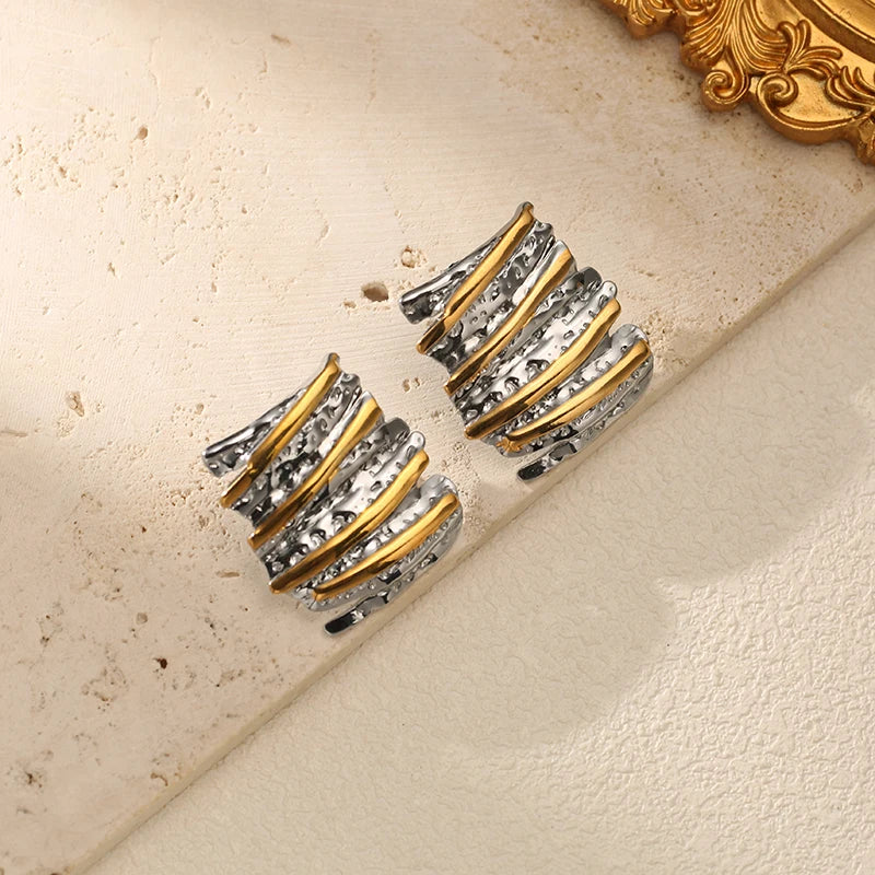 EILIECK 316L Stainless Steel Metal Two-Color Geometric Stud Earrings For Women Trendy High-Quality Waterproof Earring Jewelry