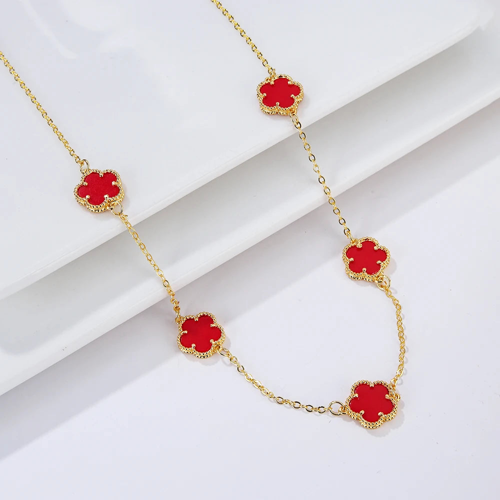 Hot Sale 14 Colors Five-Leaf Flower Set Bracelet Necklace Classic Simple Women Jewelry Set Suitable For Daily Party Wear Clover