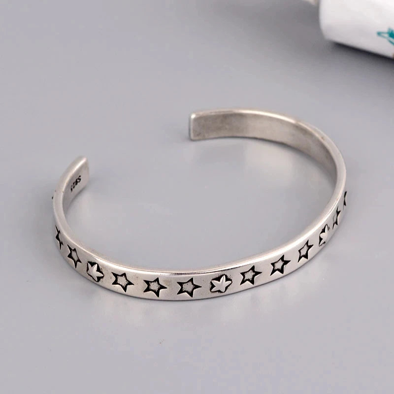 ENSHIR Silver-Color Waterproof Simple Cuff Bangle Bracelet